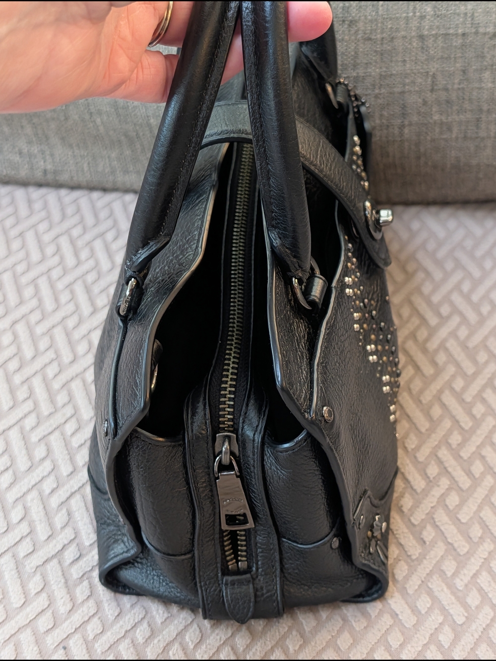 Coach Mercer Gun Metal Black Bandana Rivets Satchel EUC - Picture 7 of 14